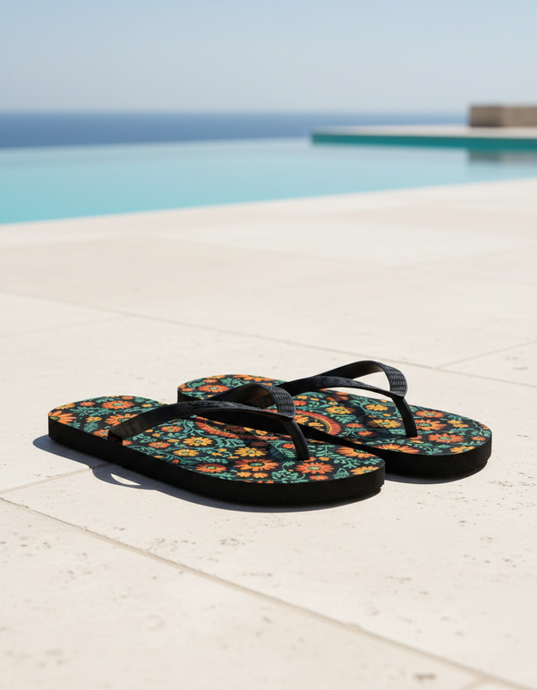 Bohemian Folk Embroidery flip flops