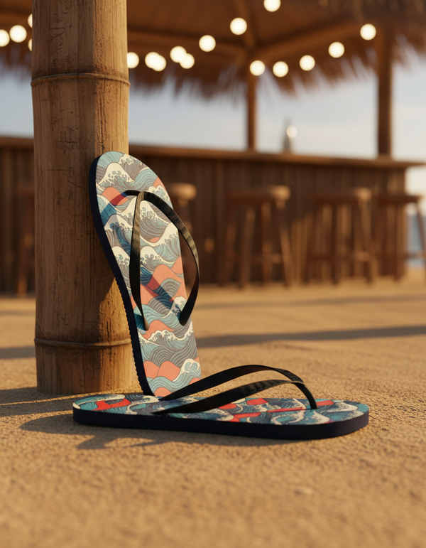 Japanese Wave Art flip flops