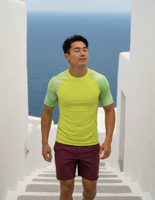 Runway Chartreuse Mosaic Rash Guard Men's Rashguard — Dripper