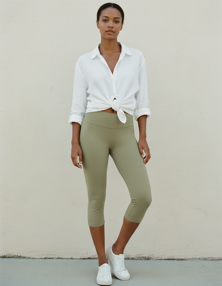 Sage Green Leggings Capri Leggings — Dripper