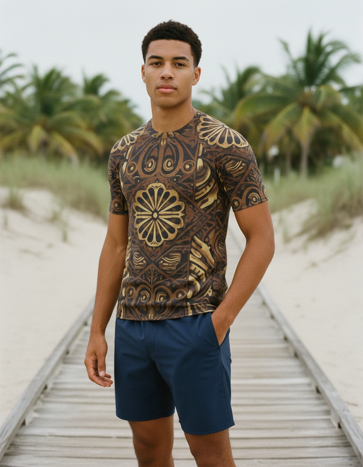 Men's Polynesian Tapa Rash Guard
