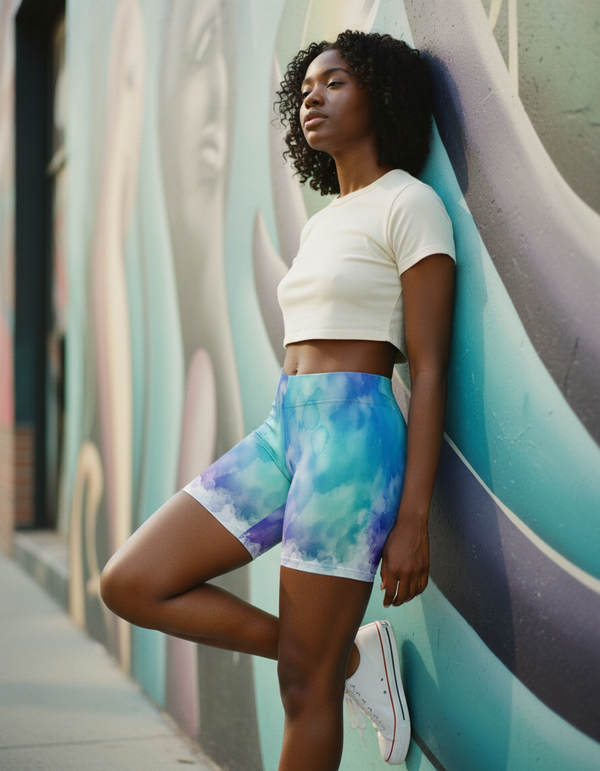Women's Short Shorts in Blue Aura Mosaic