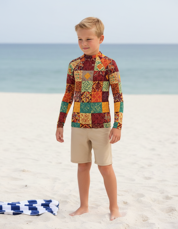 Kids Base Card Patterns Rash Guard