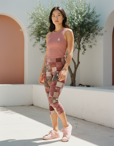 Tea Rose Fragment Capri Leggings capri leggings