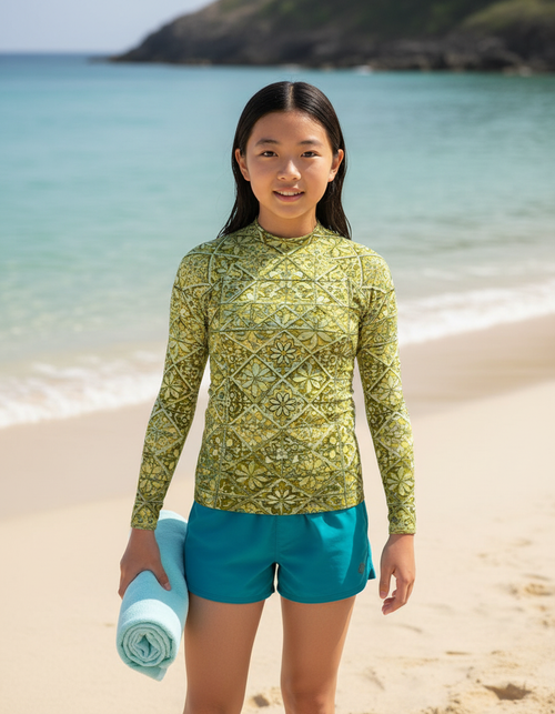 Runway Chartreuse Zellige Youth Rash Guard Youth Rash Guard — Dripper