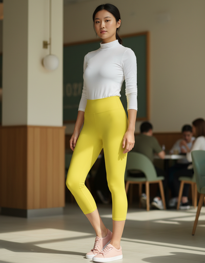 Lemon Yellow Capri Yoga Leggings capri yoga leggings