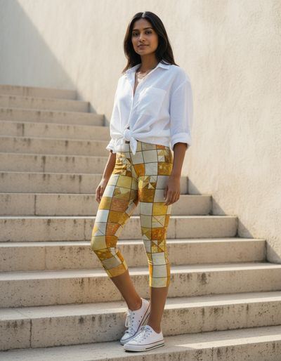 Yellow Fragment Capri Leggings capri leggings