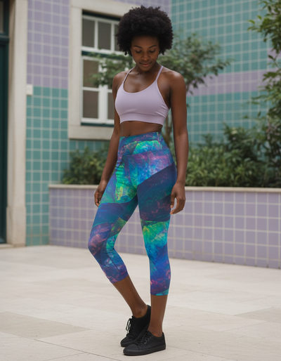 Transformative Teal Prism Capri Yoga Leggings capri yoga leggings