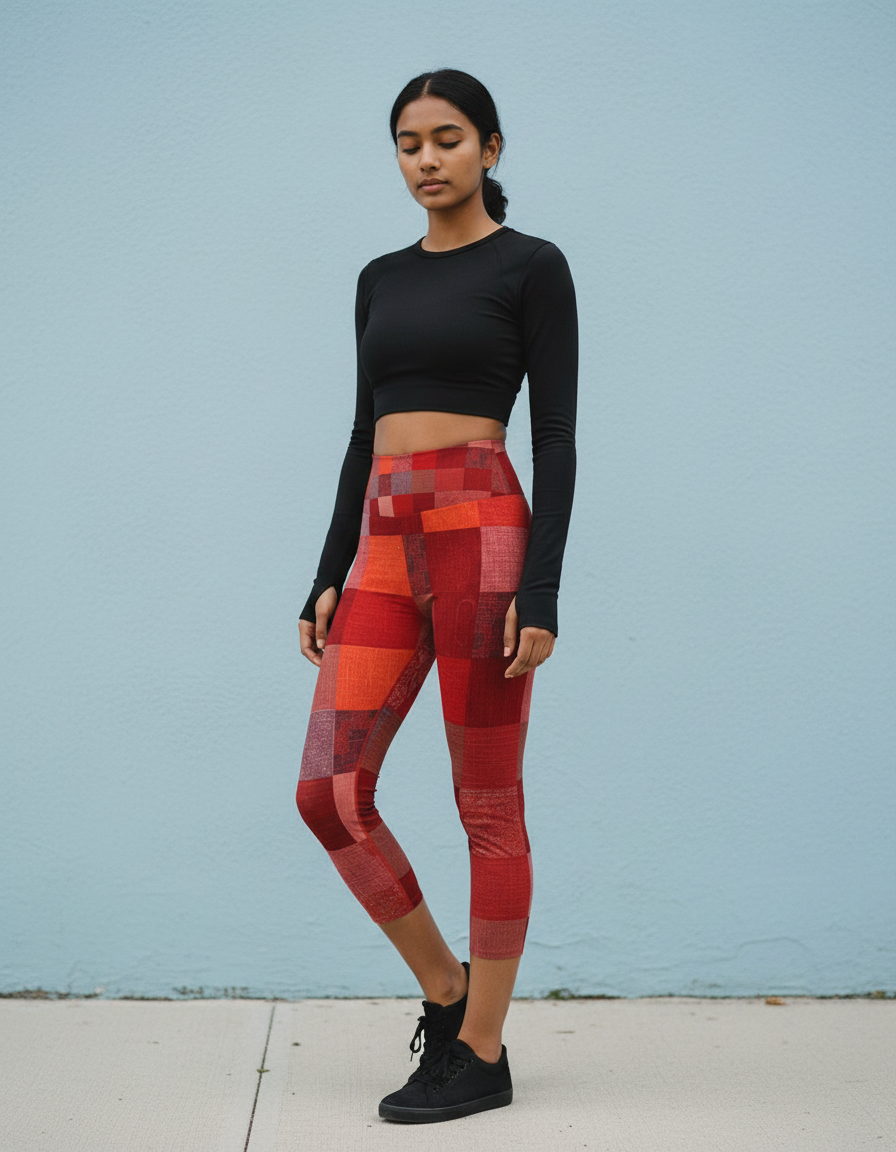 Fiery Red Jinsil capri yoga leggings