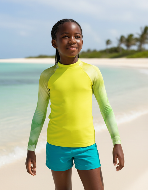 Runway Chartreuse Mosaic Kids Rash Guard Kids Rash Guard — Dripper