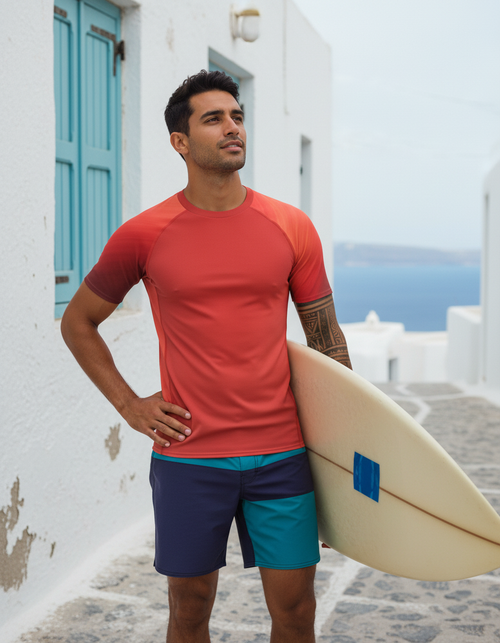 Orange men's short-sleeve rashguards — Dripper