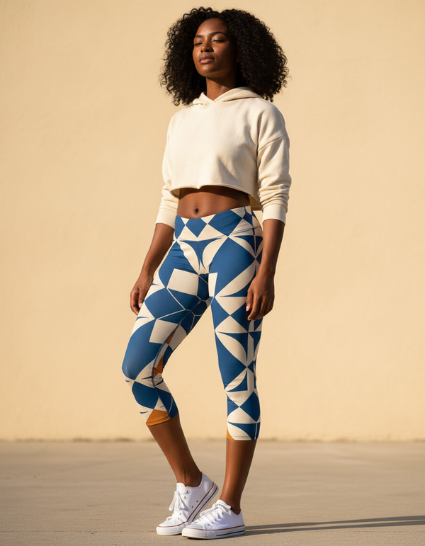Women's Geometric Azulejo Capri Leggings