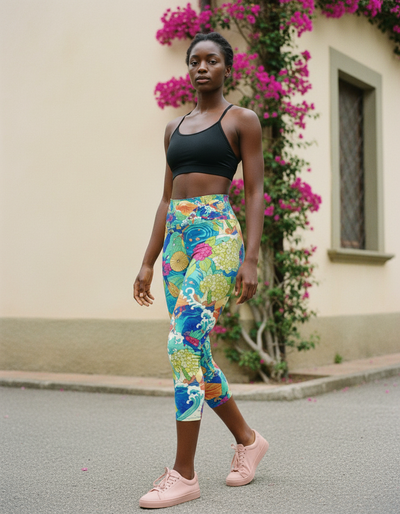 Turquoise Sakura Capri Yoga Leggings capri yoga leggings