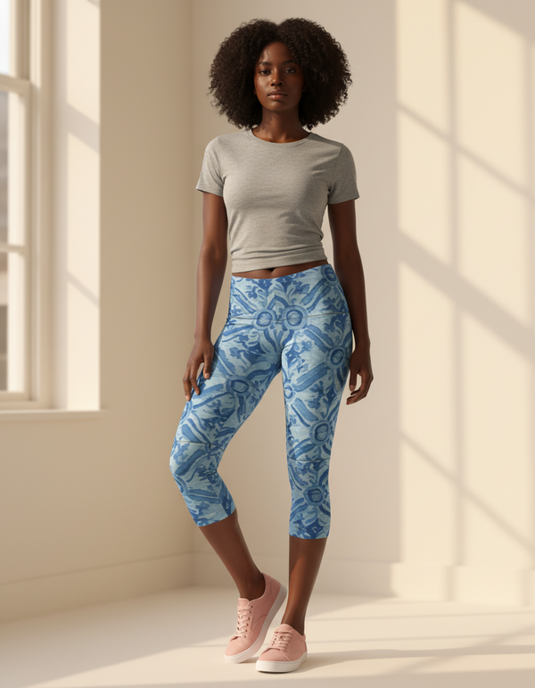 Women's Lisbon-Blue Azulejo Capri Leggings