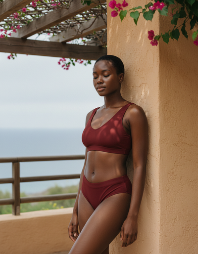 Oxblood high-waisted bikini