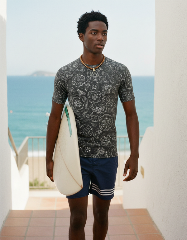 Men's Black and White Patterns Rash Guard