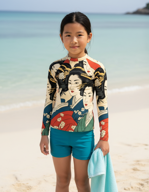 Kids Utamaro Ukiyo-e Rash Guard