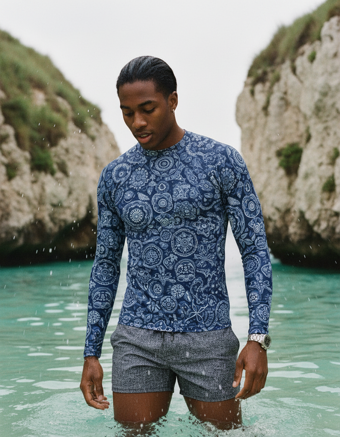 Men's Black and White Patterns Rash Guard