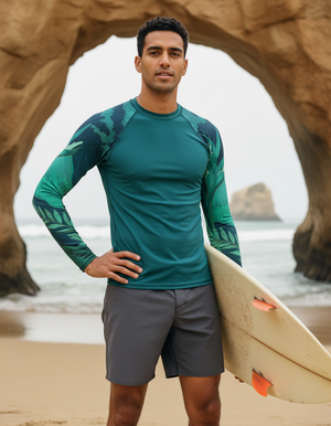 Turquoise Tropique Rash Guard Men's Rashguard — Dripper