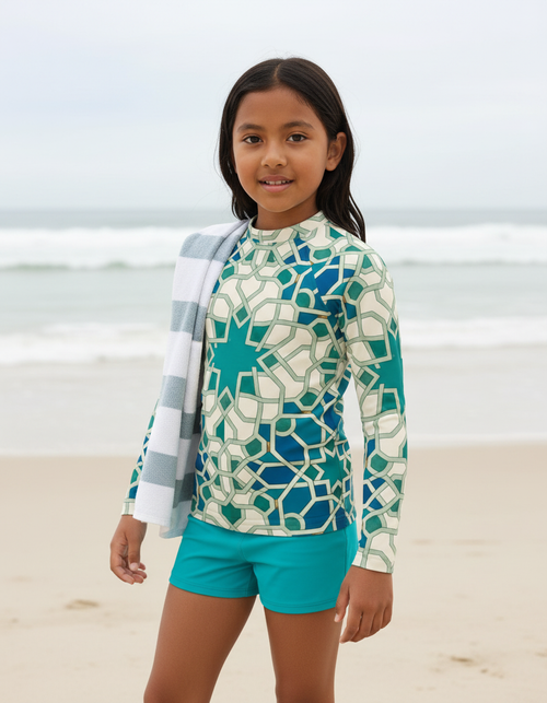 Transformative Teal Albaicín Kids Rash Guard Kids Rash Guard — Dripper