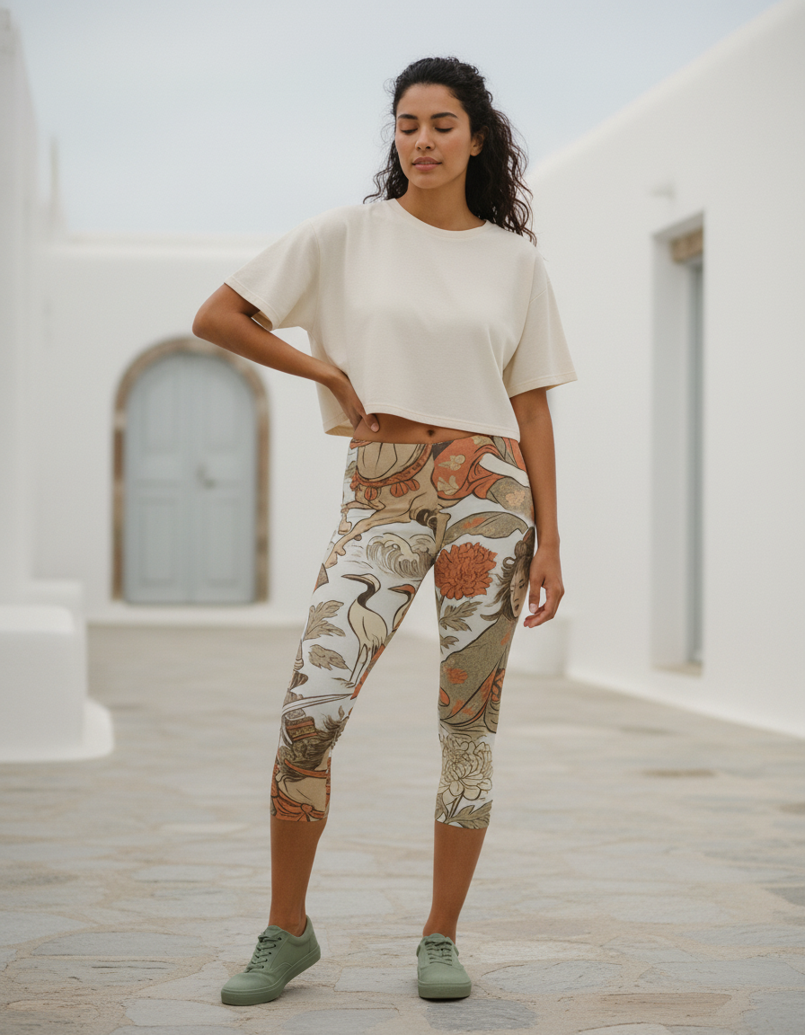 Citrus Orange Kintsugi capri leggings