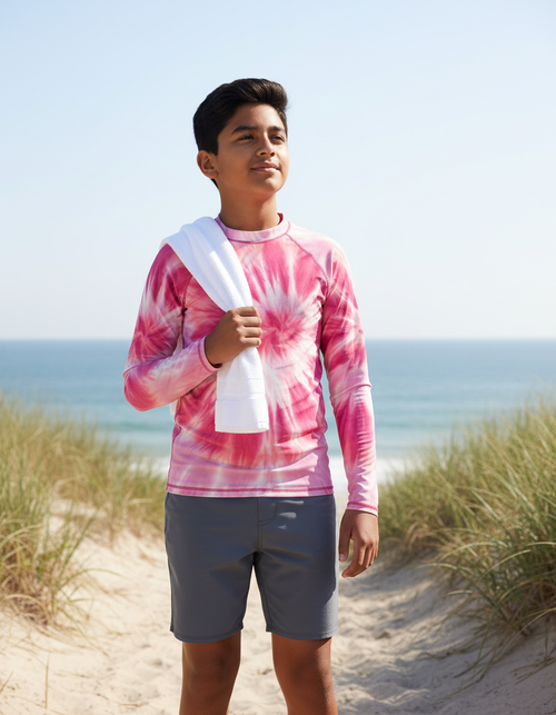 Electric Fuchsia Nebula Youth Rash Guard Youth Rash Guard — Dripper