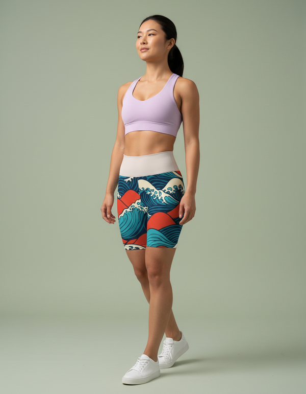 Japanese Wave Art yoga shorts