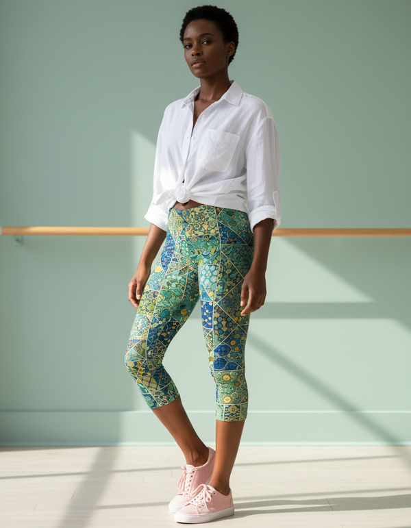 Women's Moroccan Tile Capri Leggings