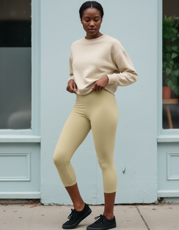 Ecru Leggings Capri Yoga Leggings — Dripper