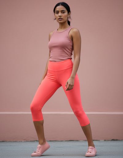 Neon Coral Capri Leggings capri leggings