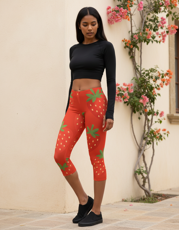 Women's Strawberry Capri Leggings