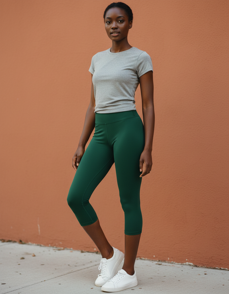 Bottle Green Leggings Capri Yoga Leggings — Dripper