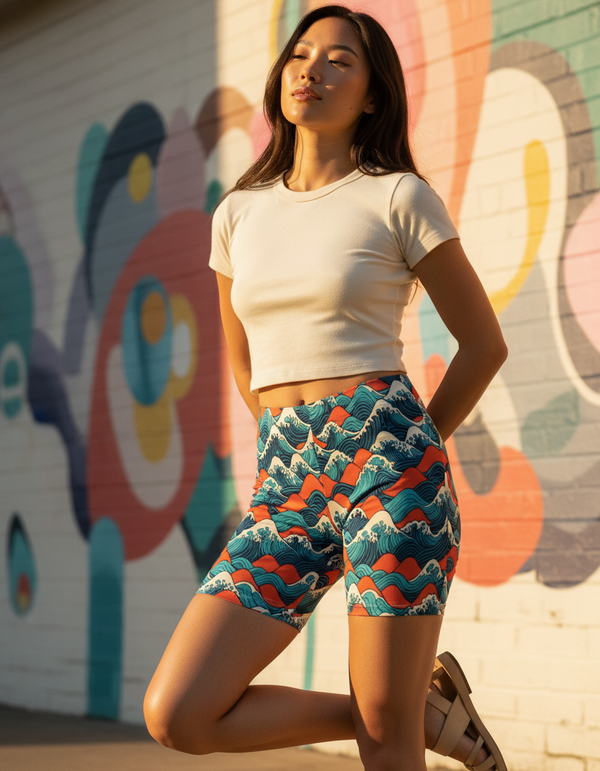 Japanese Wave Art women's short shorts