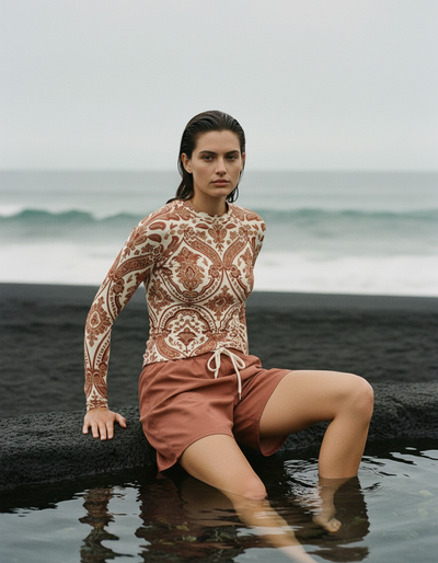 Women's Burnt Sienna Sari rash guard