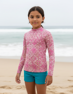 Kids Millennial Pink Zellige kids rashguards