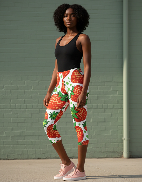 Women's Strawberry Capri Leggings