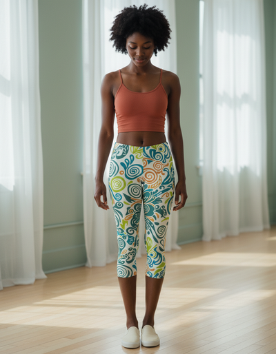 Transformative Teal Rimpa Capri Leggings capri leggings