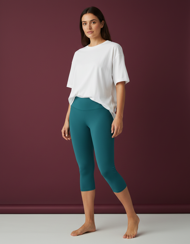 Peacock Blue Leggings Capri Leggings — Dripper