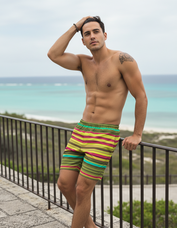 Men's Striped Swim Trunks