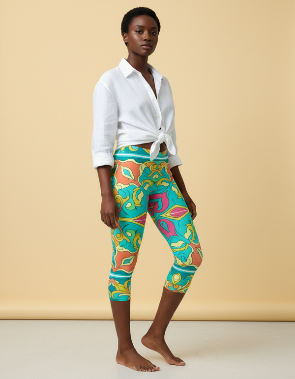 Women's Lisbon-Blue Azulejo Capri Leggings