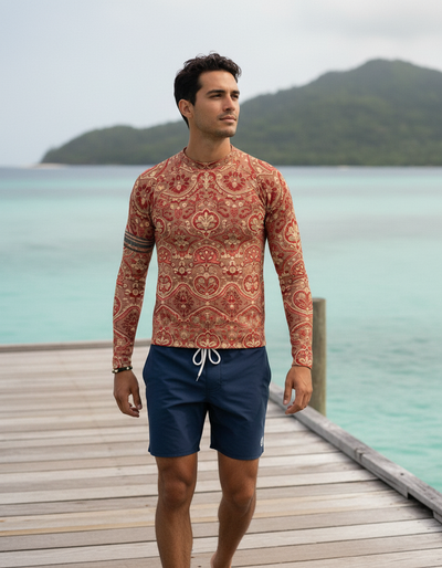 Men's Fiery Red Rangoli rash guard