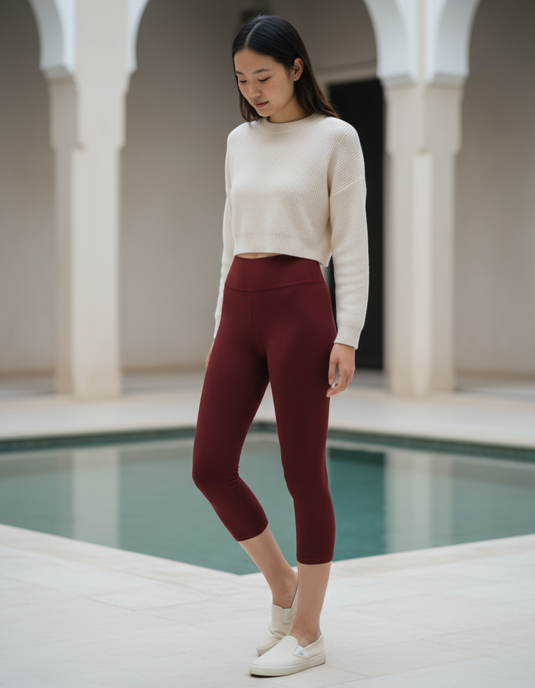 Maroon Leggings Capri Yoga Leggings — Dripper