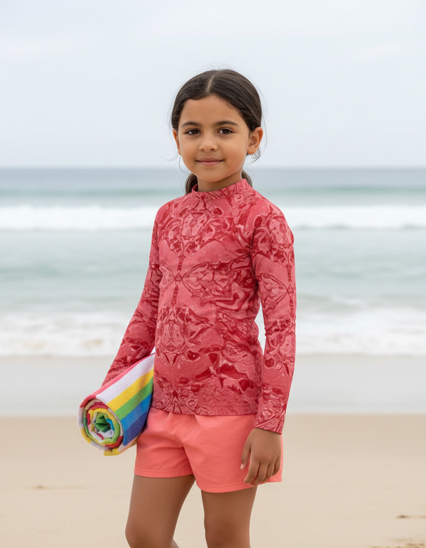 Kids Pink Graphic Patterns Rash Guard
