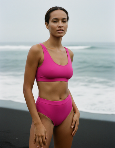 Electric Fuchsia high-waisted bikini