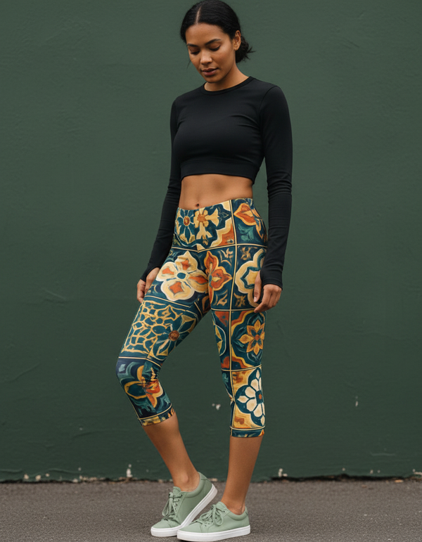 Women's Moroccan Tile Capri Leggings