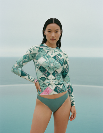 Women's Transformative Teal Poppy rash guard