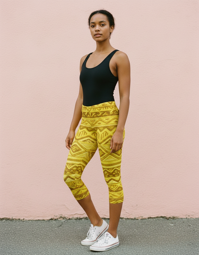 Lemon Yellow Quipu Capri Leggings capri leggings