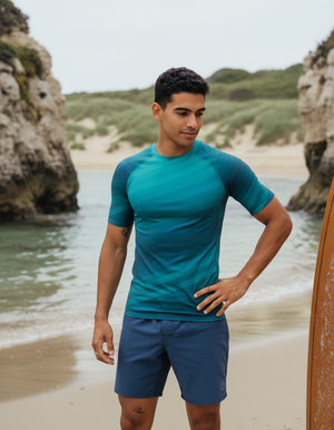 Men's Transformative Teal Ripple men's short-sleeve rashguards