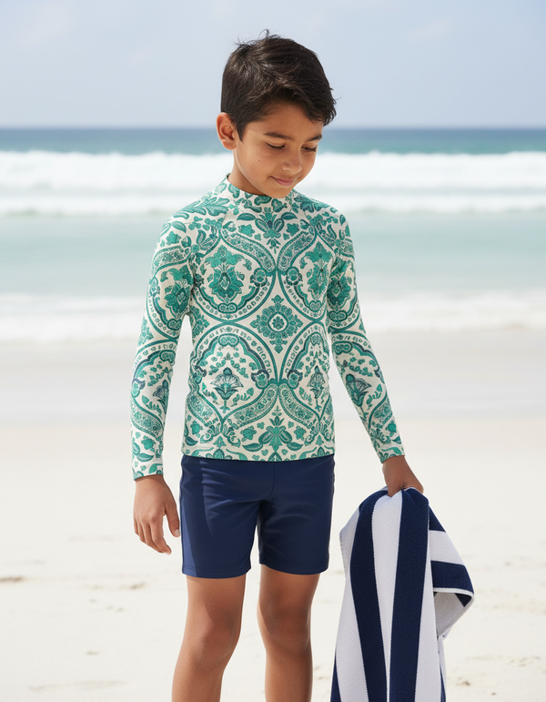Kids Indian Block Print Rash Guard