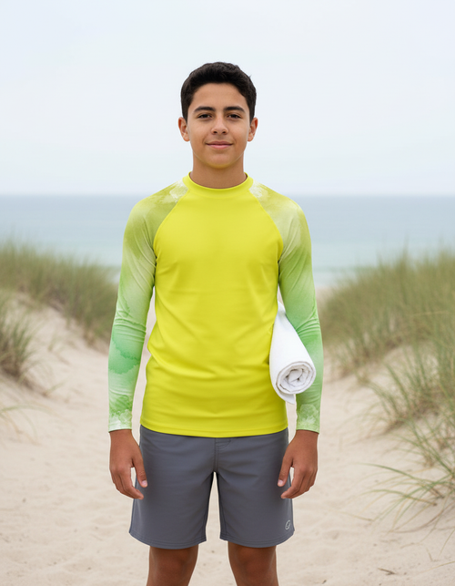 Runway Chartreuse Mosaic Youth Rash Guard Youth Rash Guard — Dripper